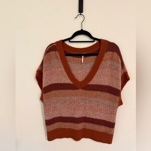 Free People Rust and Burgundy Striped V-Neck Sweater Top/Pullover